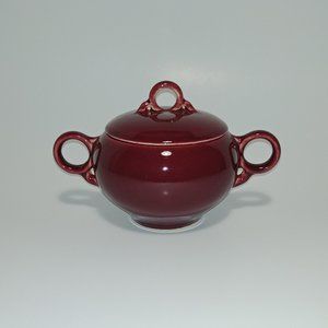 Universal Potteries Vintage Ballerina Sugar Bowl with Lid Burgandy